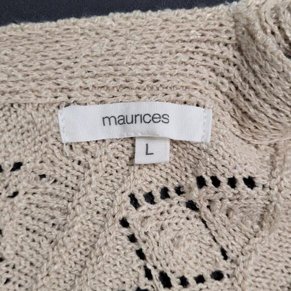 Maurices Womens Open Crochet Knit Low Back Fisherman Top Size L Neutral Beachy - Picture 3 of 6